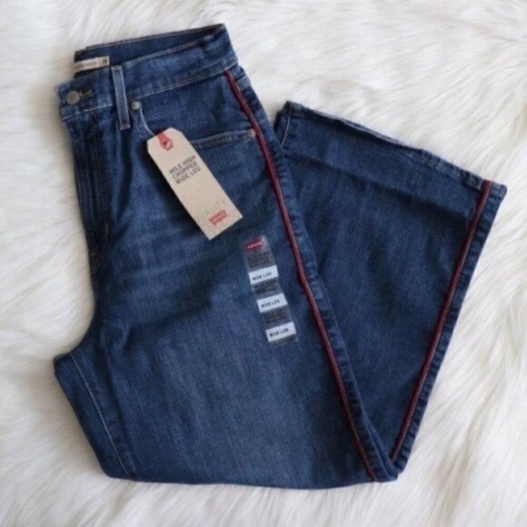 NEW Levis Mile High Rise Wide Leg Cropped Jeans Size 28 Dark Wash - Picture 2 of 9